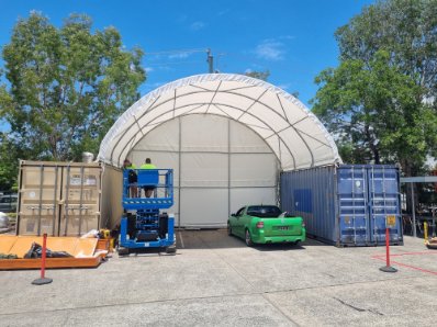 Dome shelter assembly with licensed operators and lifting equipment