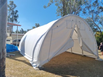 Completed carport dome with steel frame and weatherproof cover